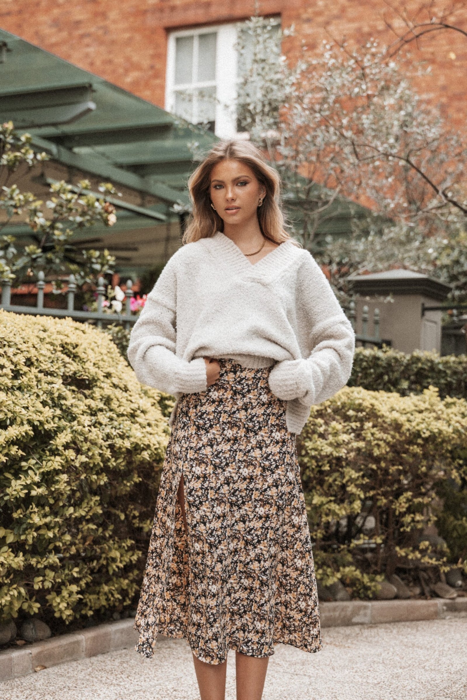 Midi Skirt - Black Ditsy Floral