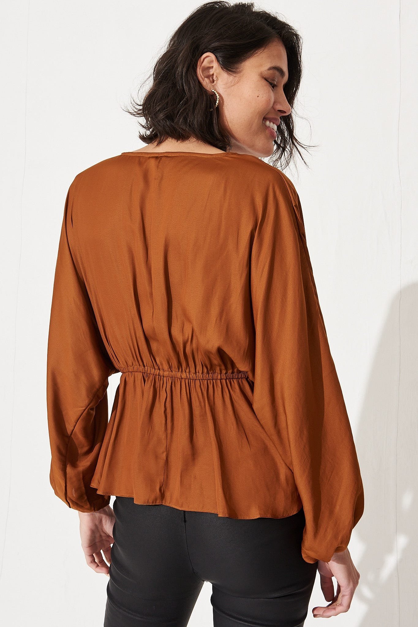 V Neck Top in Rust Satin - Image 5