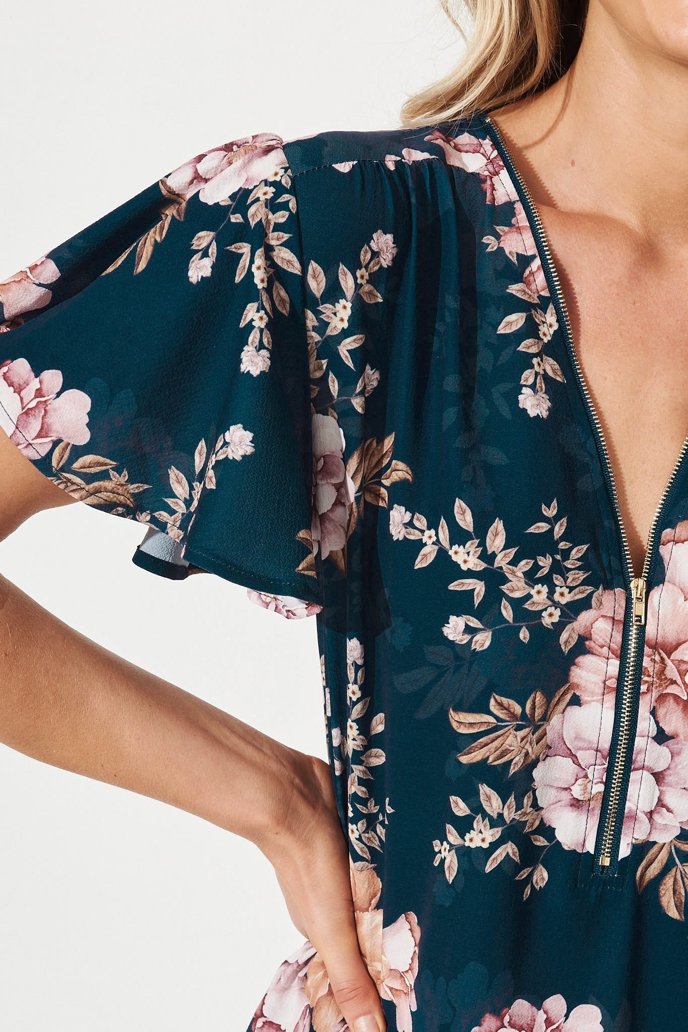 Zip Top In Teal With Blush Floral - Image 6