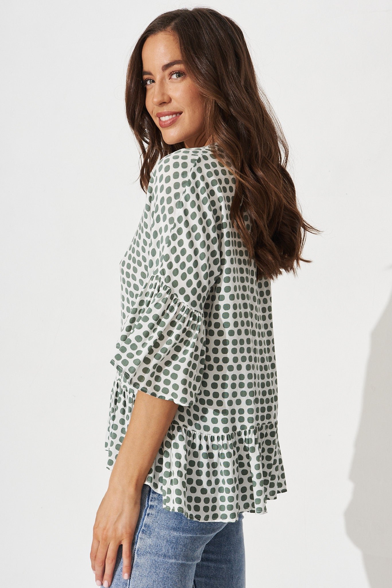Top In White With Green Polka Dot - Image 3