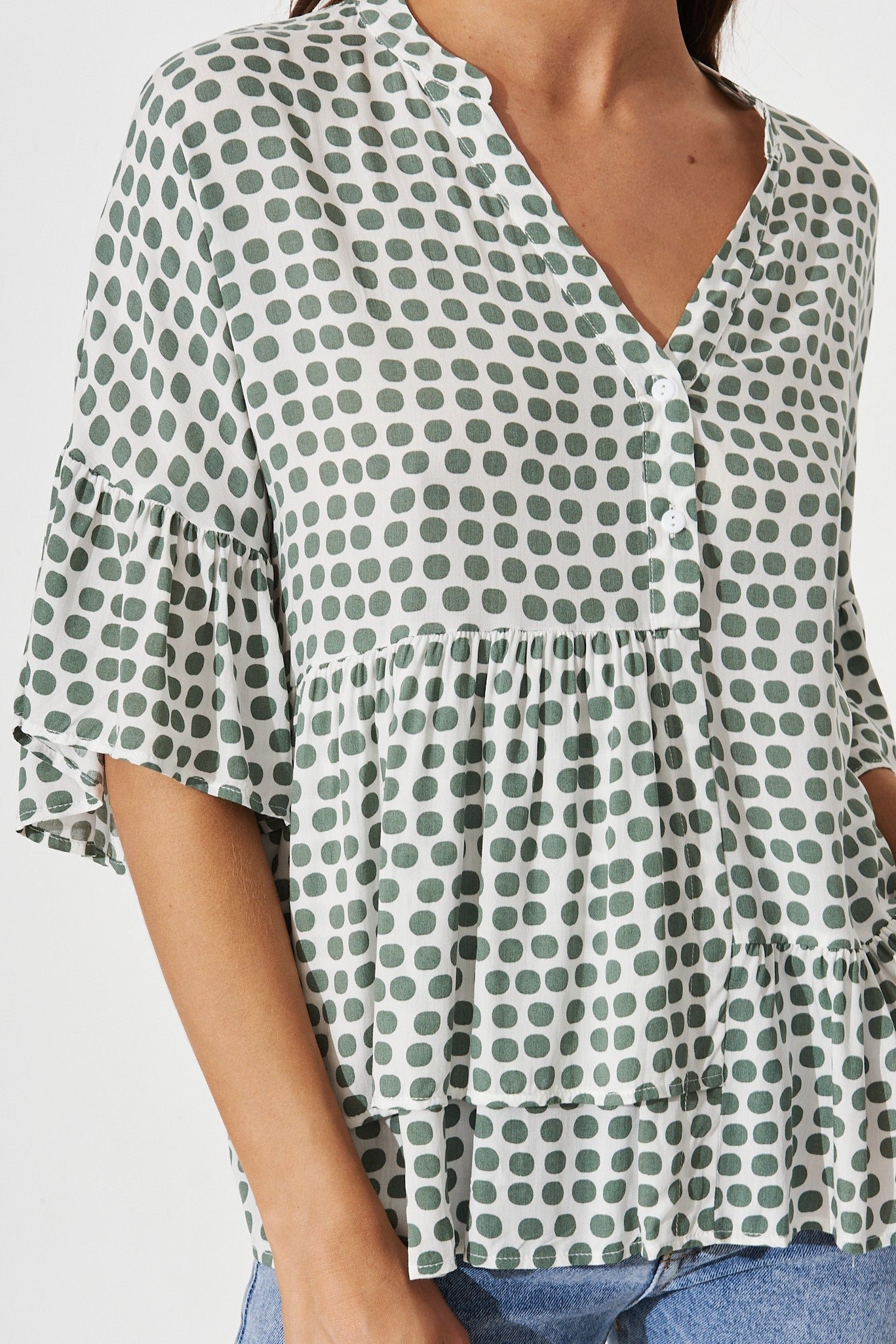 Top In White With Green Polka Dot - Image 5