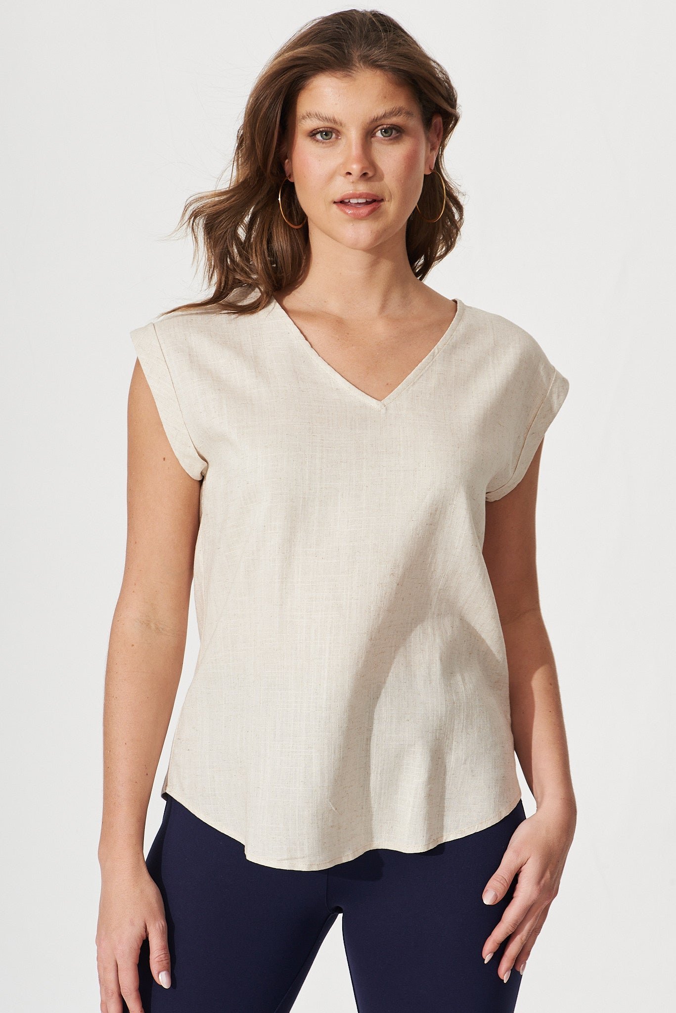 Top In Oatmeal Linen Blend - Image 3