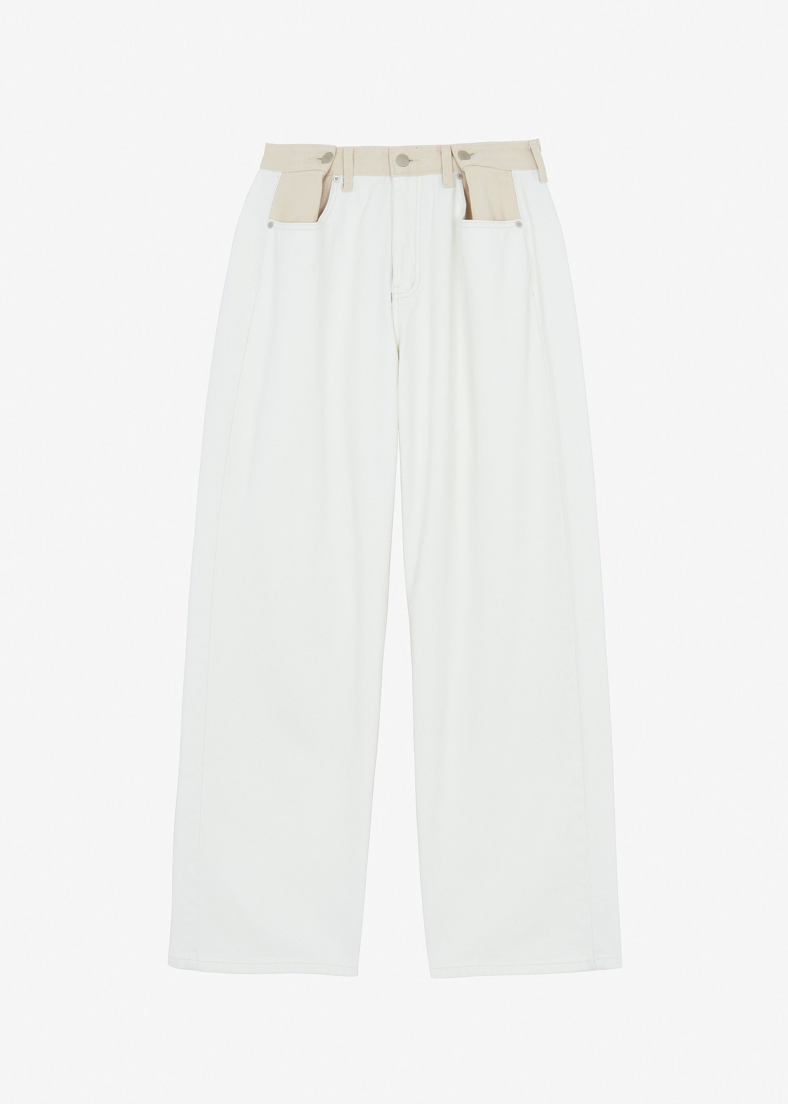 Contrast Denim Pants - Off White/Beige - Image 13