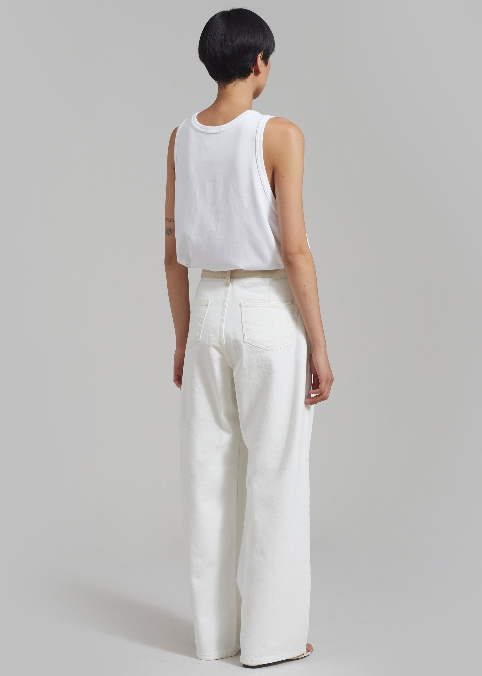 Contrast Denim Pants - Off White/Beige - Image 12