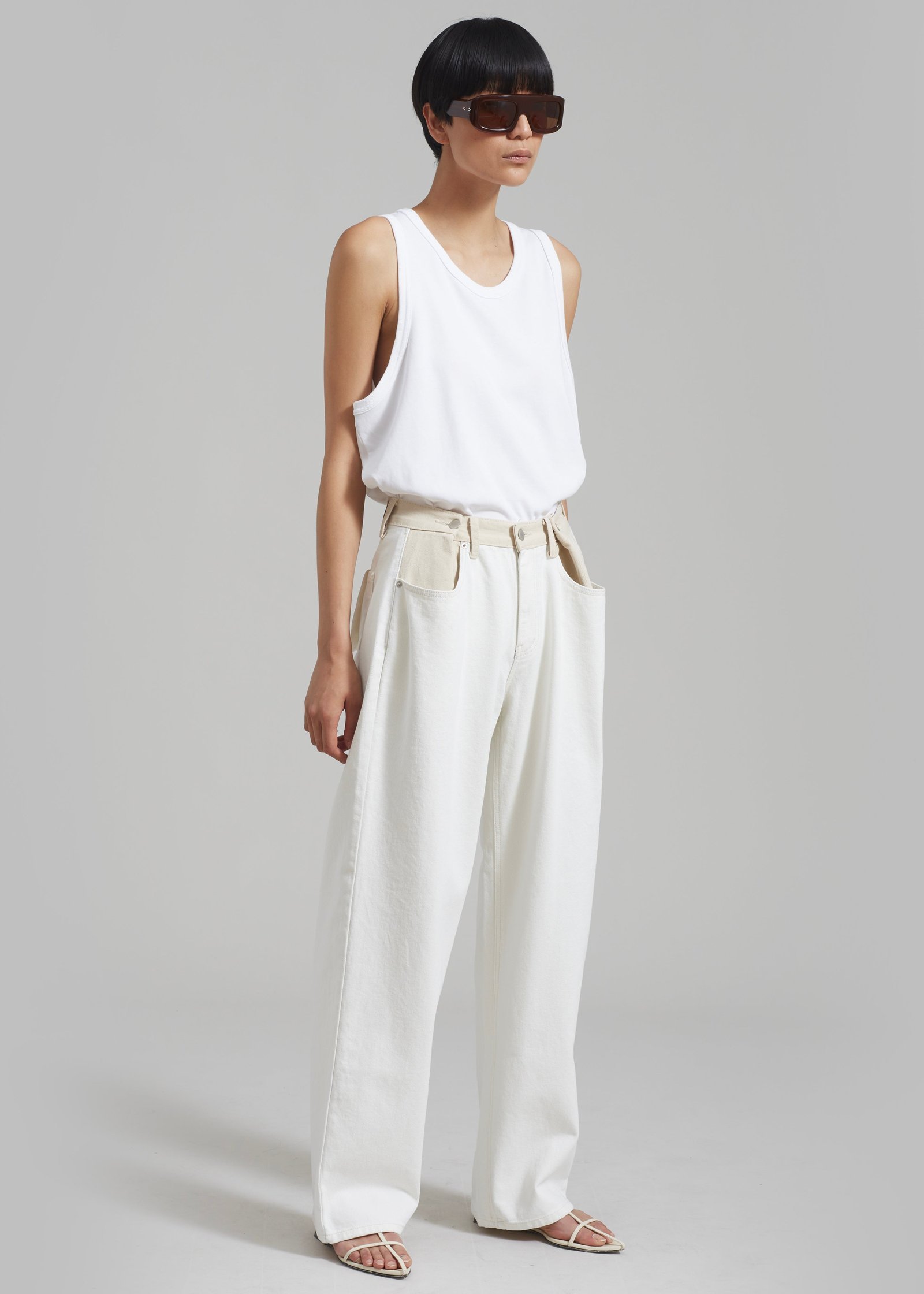Contrast Denim Pants - Off White/Beige - Image 11