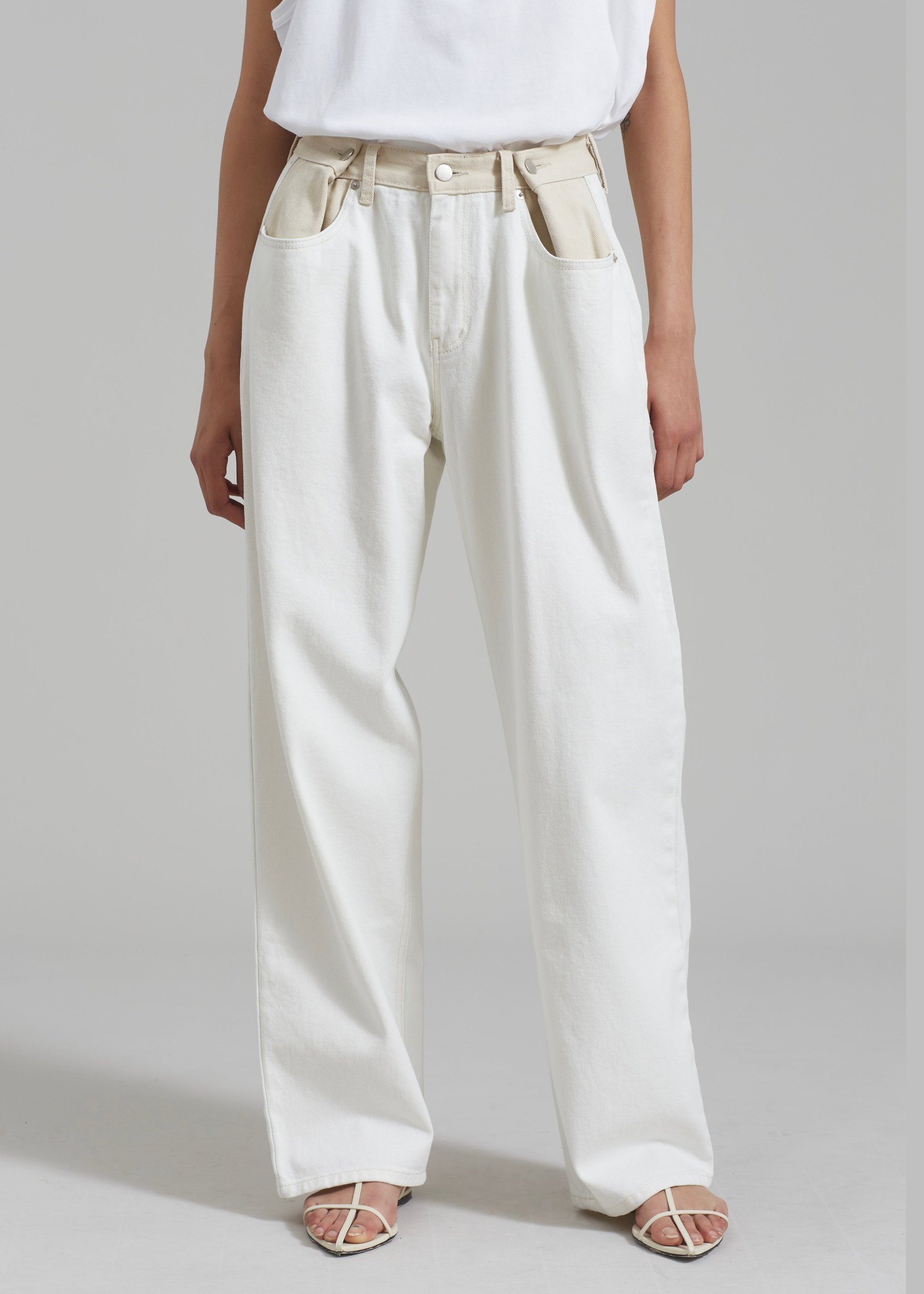 Contrast Denim Pants - Off White/Beige - Image 10