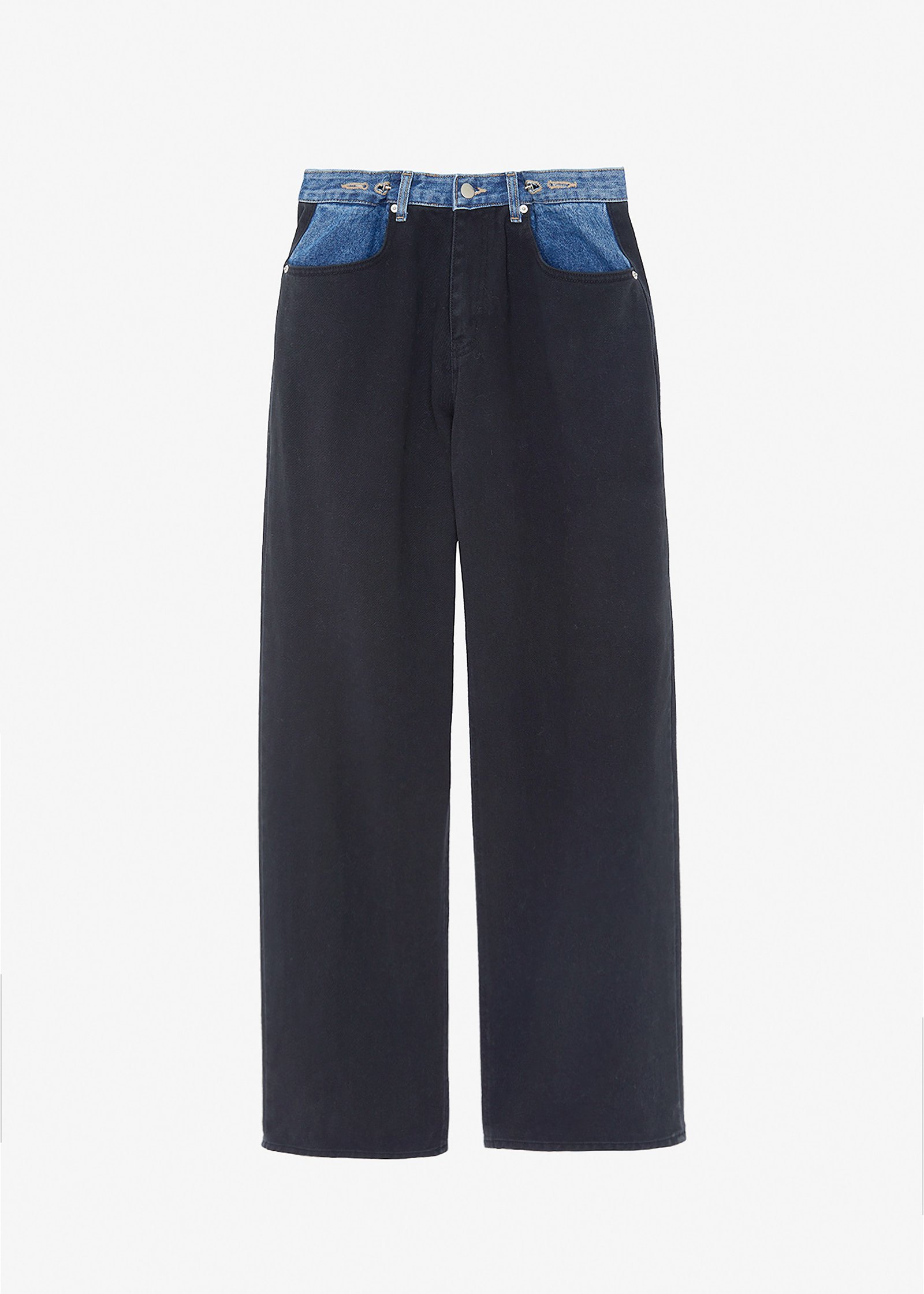 Contrast Denim Pants - Black/Blue - Image 9