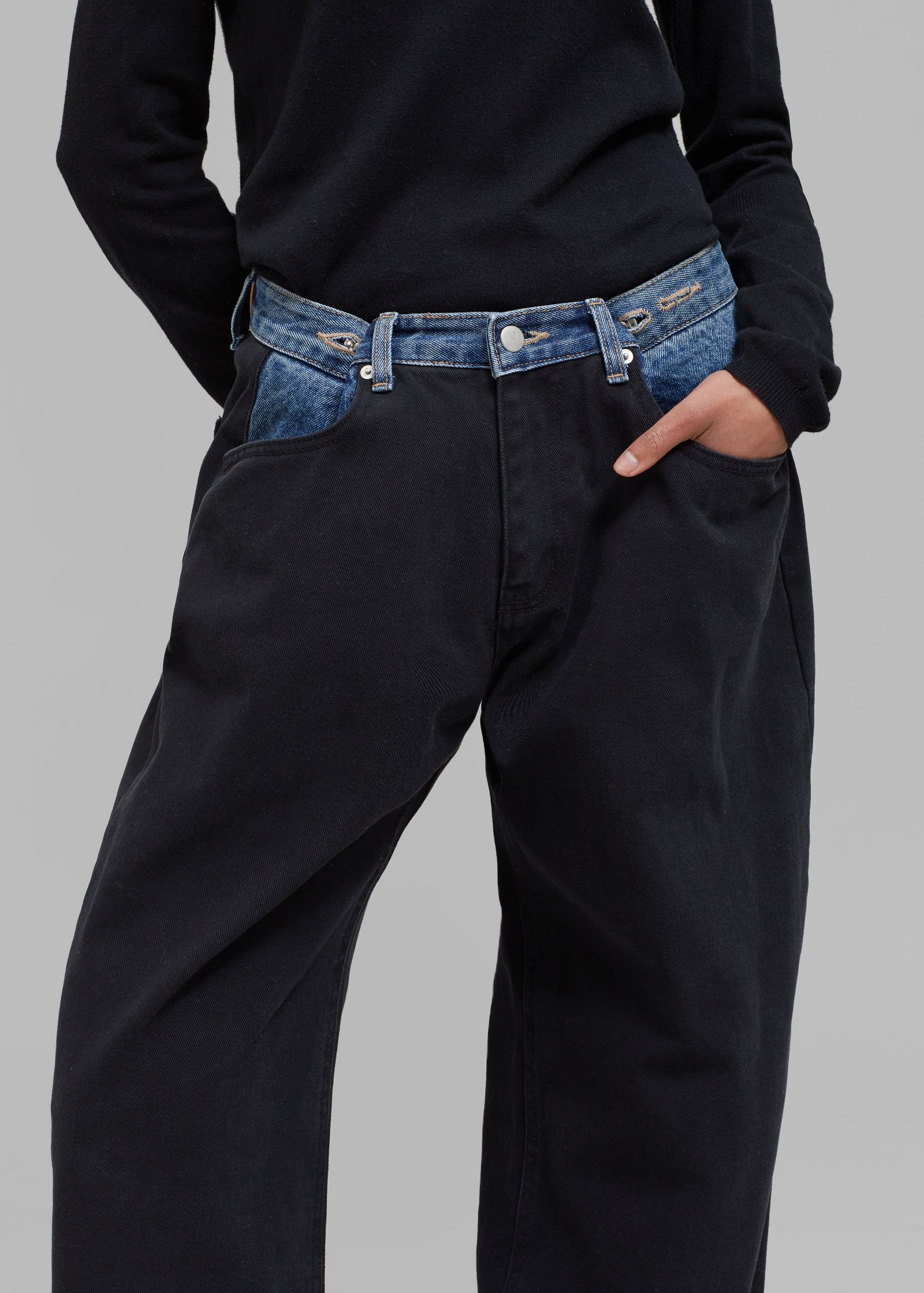 Contrast Denim Pants - Black/Blue - Image 6