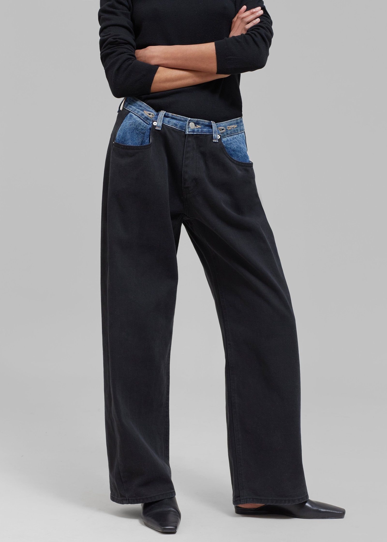 Contrast Denim Pants - Black/Blue - Image 5
