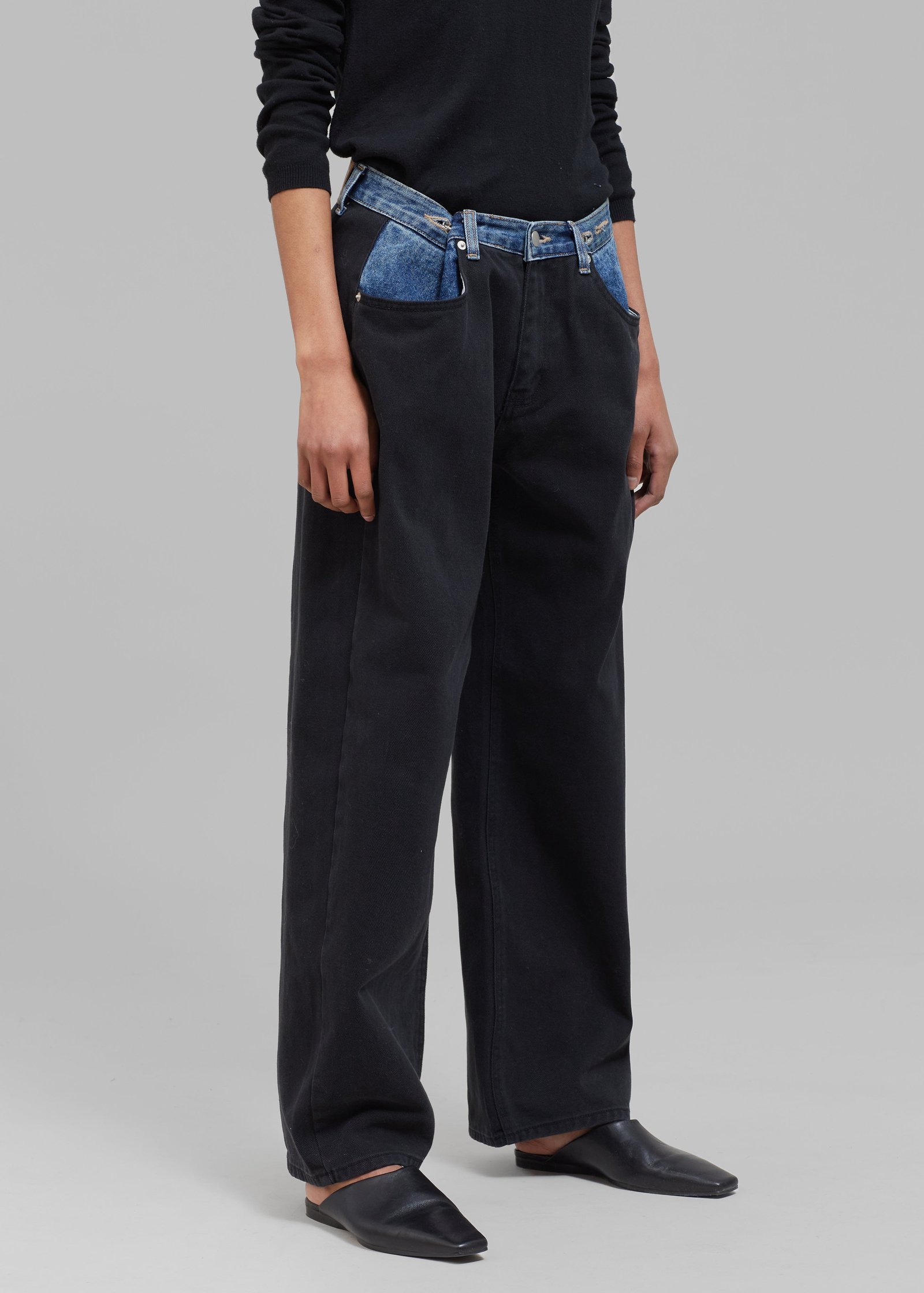 Contrast Denim Pants - Black/Blue - Image 7
