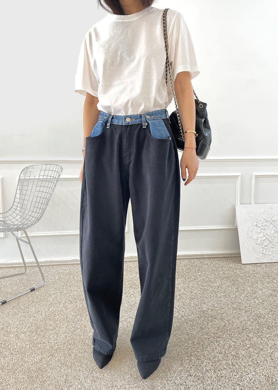 Contrast Denim Pants - Black/Blue