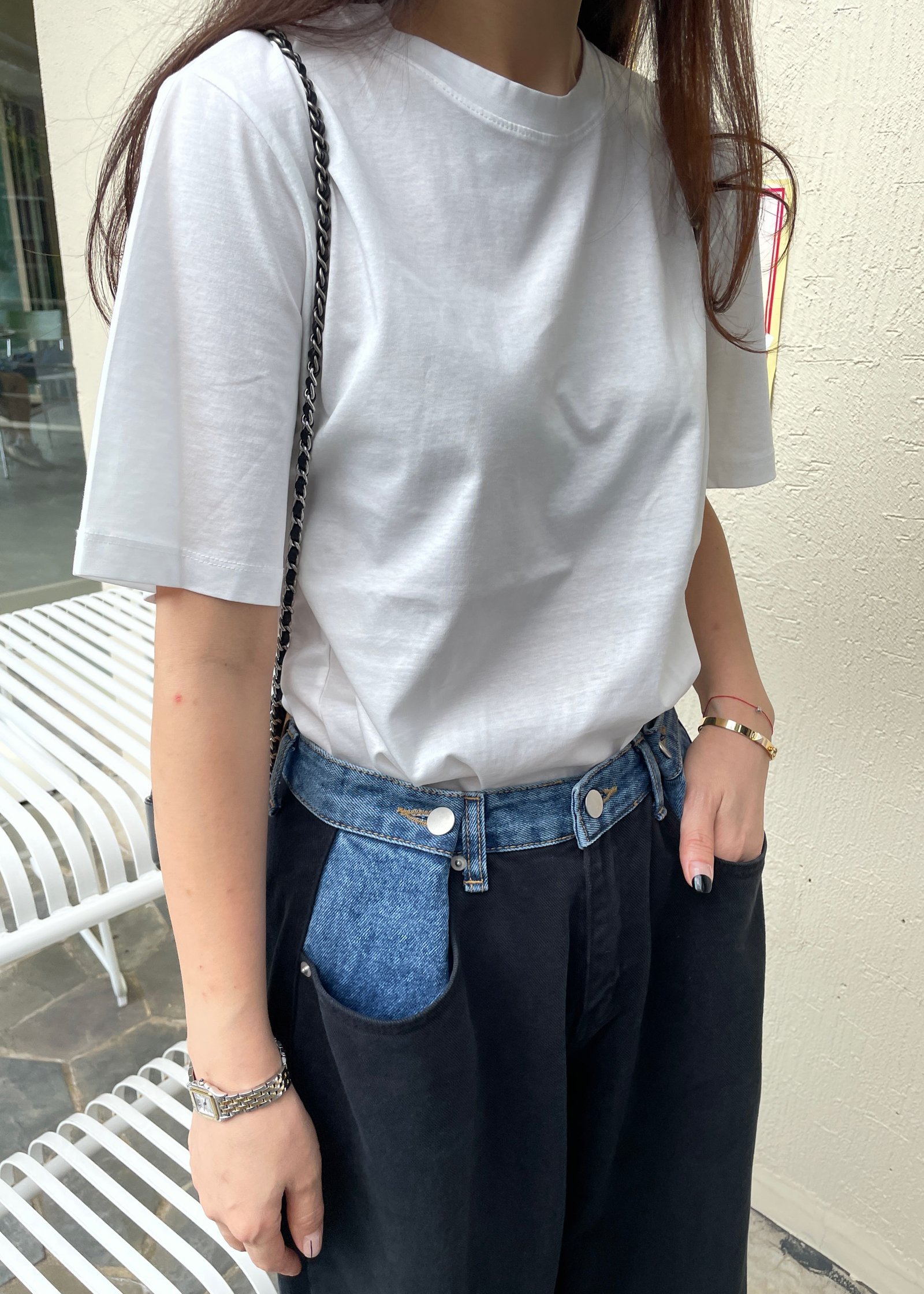 Contrast Denim Pants - Black/Blue - Image 2