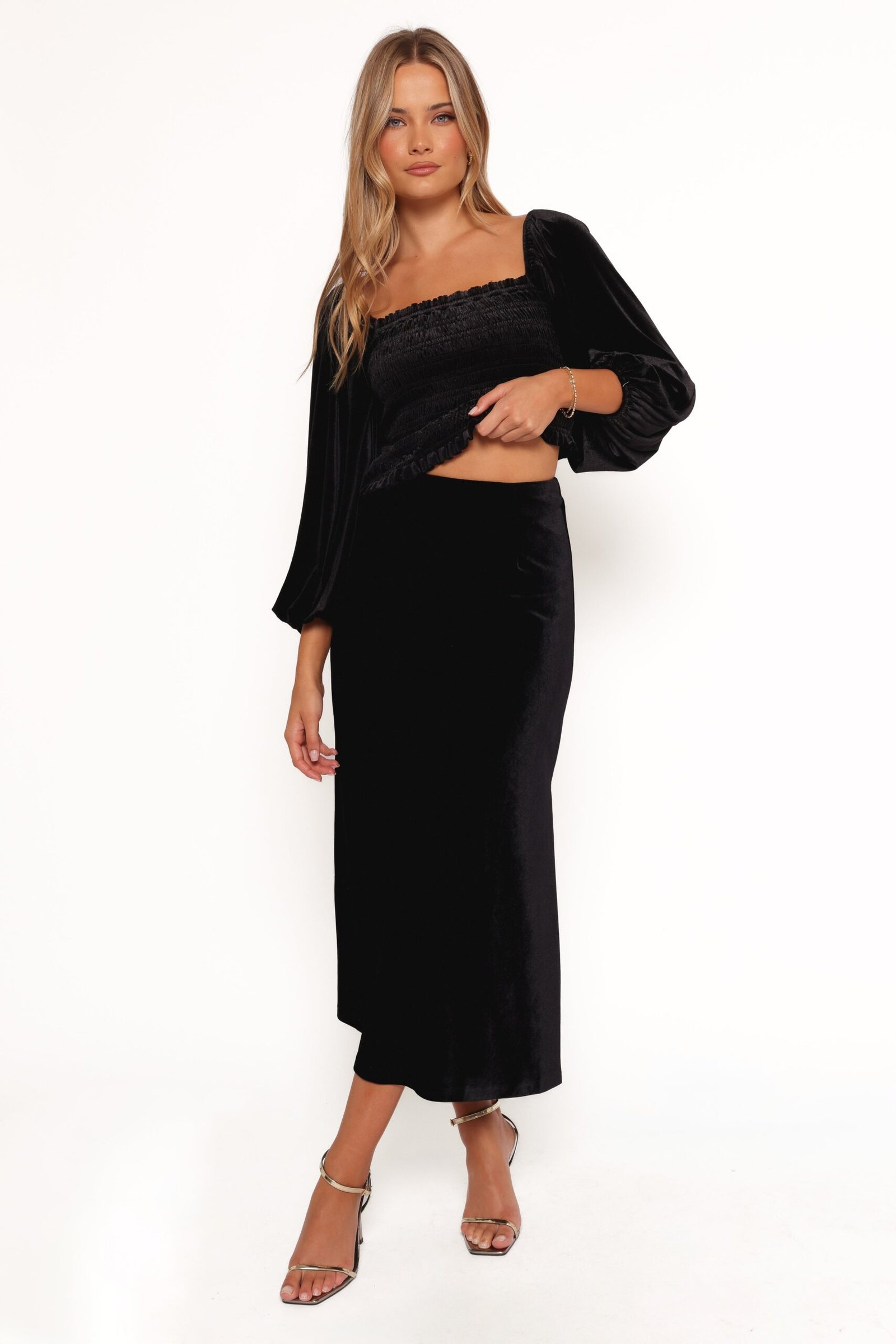 Velvet Midi Skirt - Black