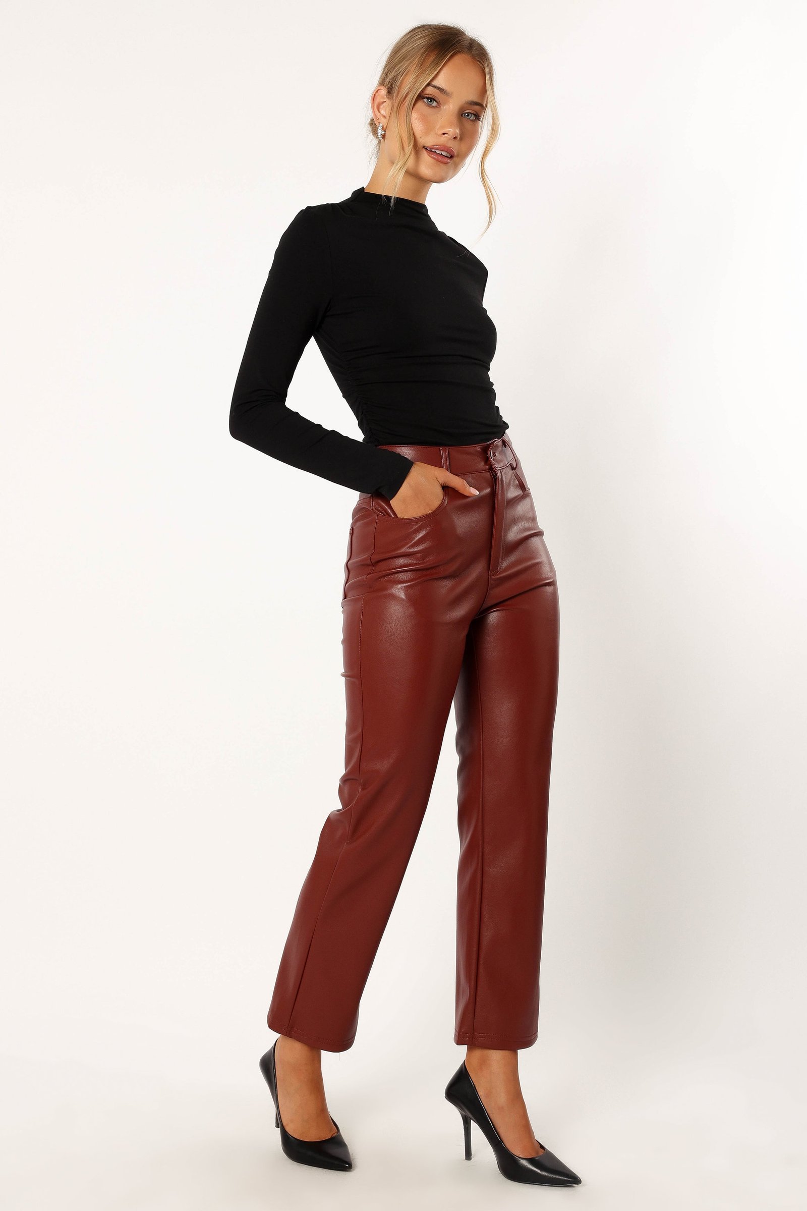 Vegan Leather Pants - Merlot - Image 2