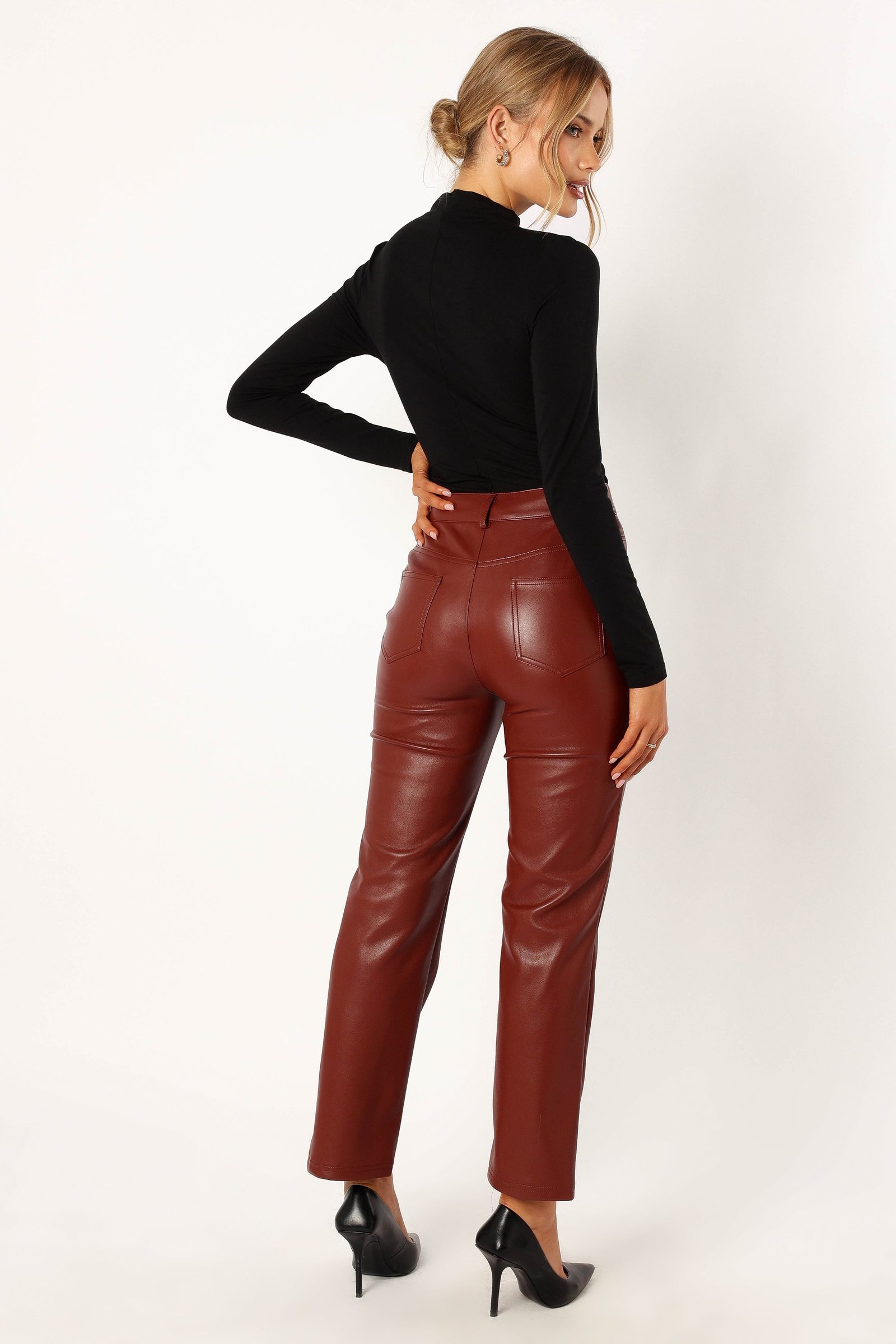 Vegan Leather Pants - Merlot - Image 3