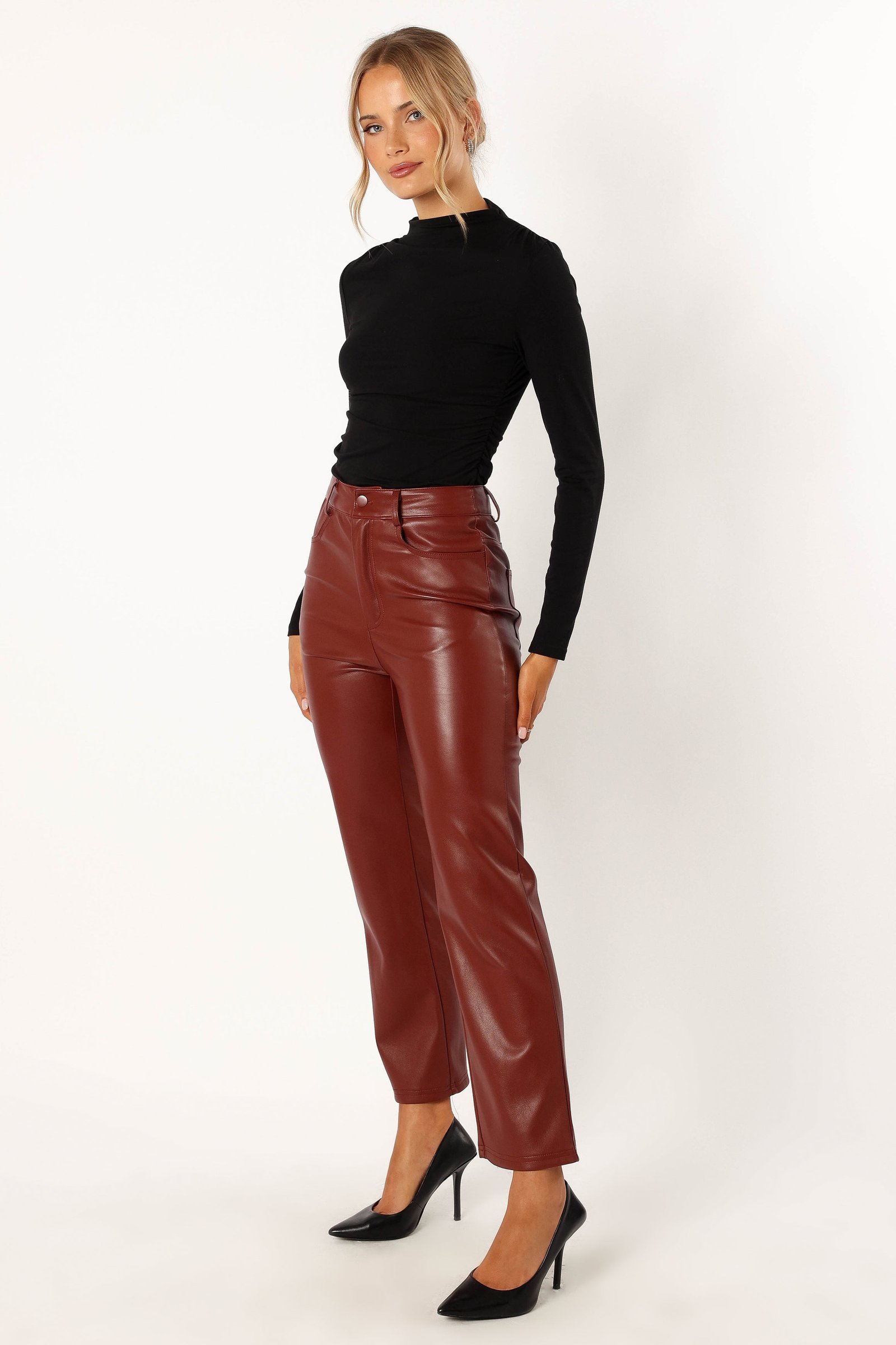 Vegan Leather Pants - Merlot - Image 4