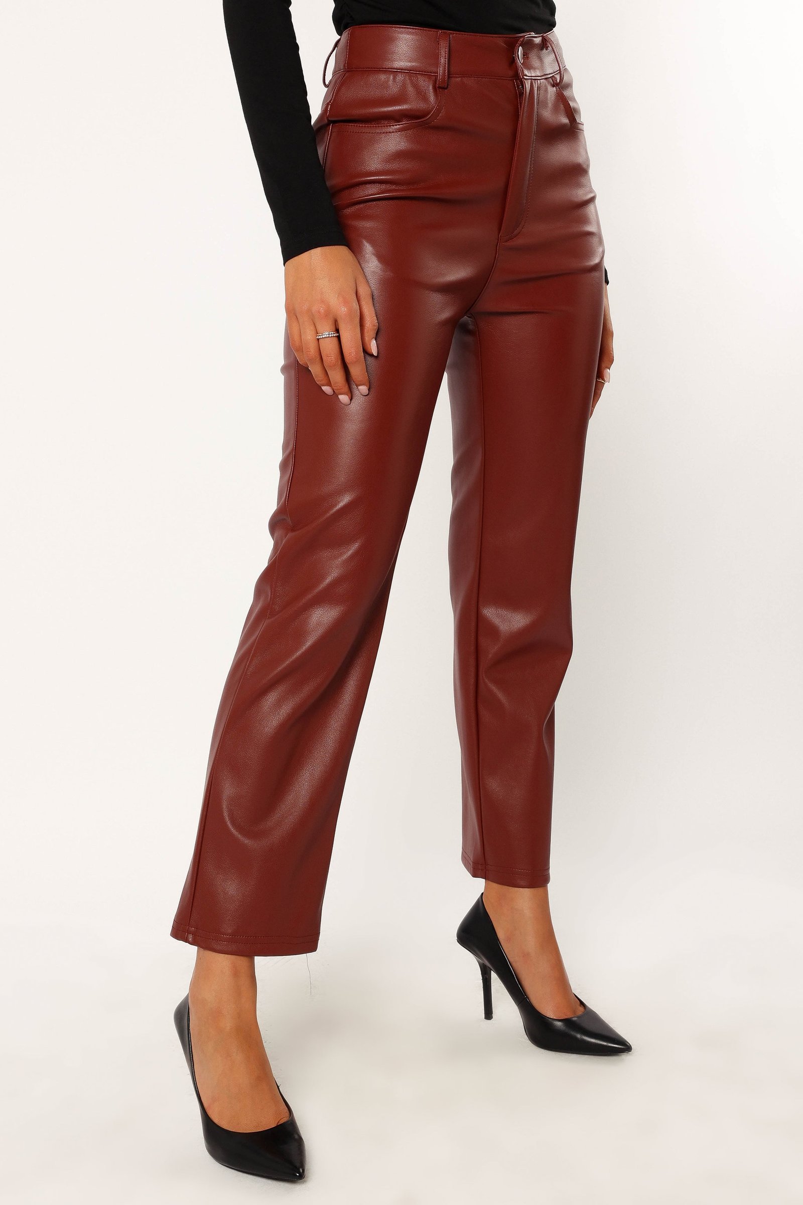 Vegan Leather Pants - Merlot - Image 5