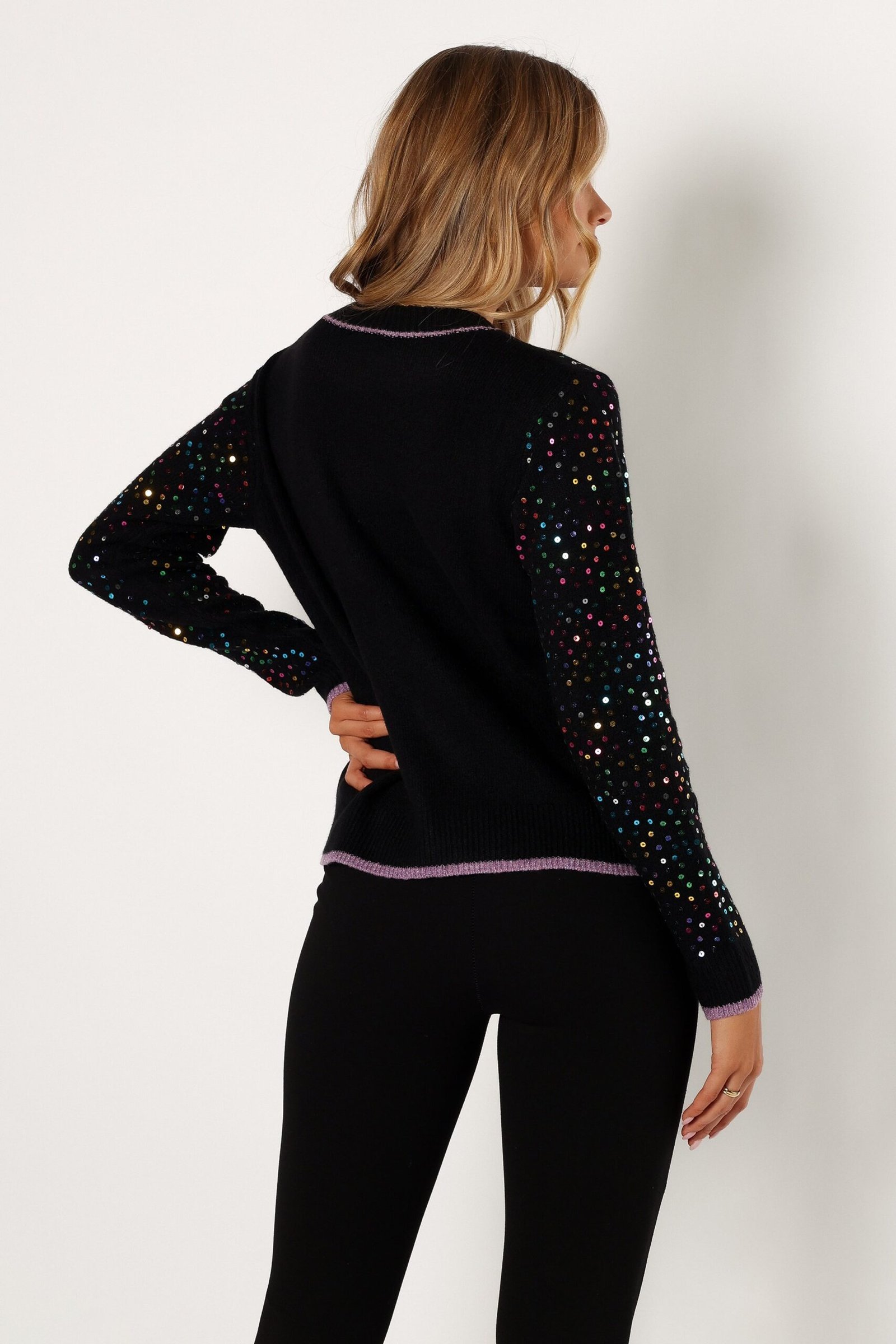 Sequin Embellished Knit Sweater - Black - Image 3