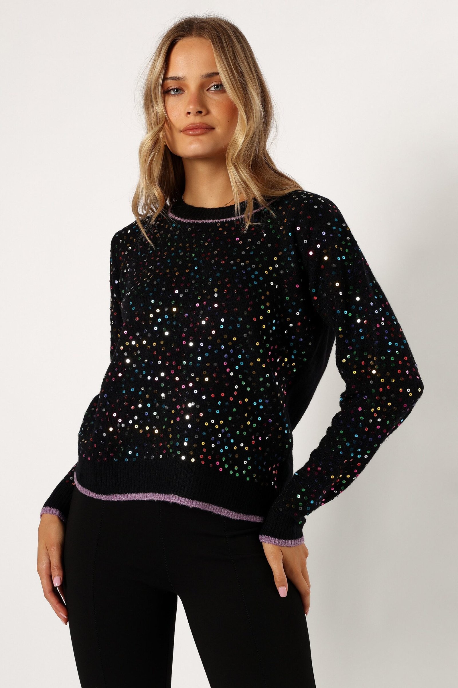 Sequin Embellished Knit Sweater - Black - Image 5
