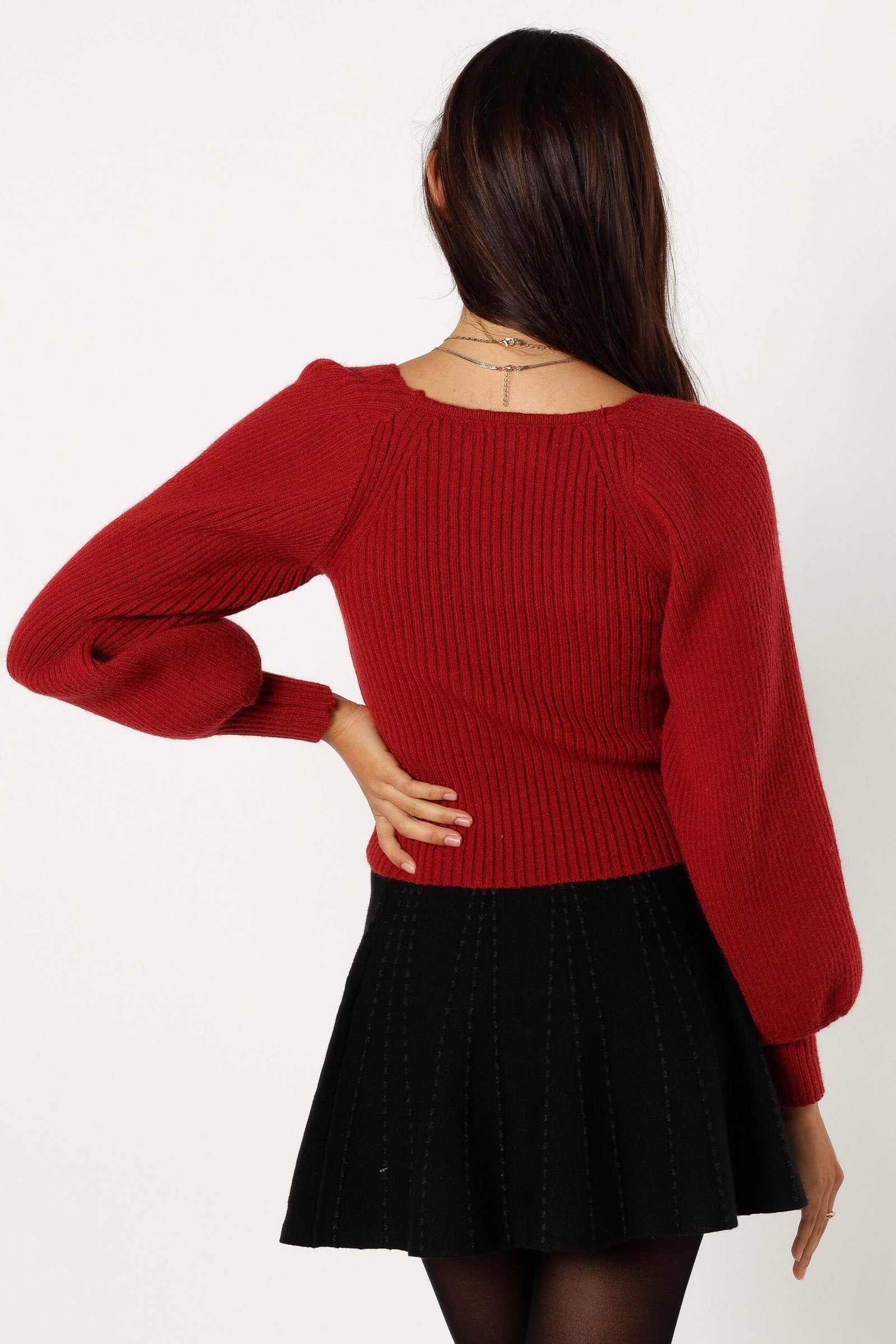 Sweetheart Neck Bell Sleeve Knit Sweater - Wine - Image 4