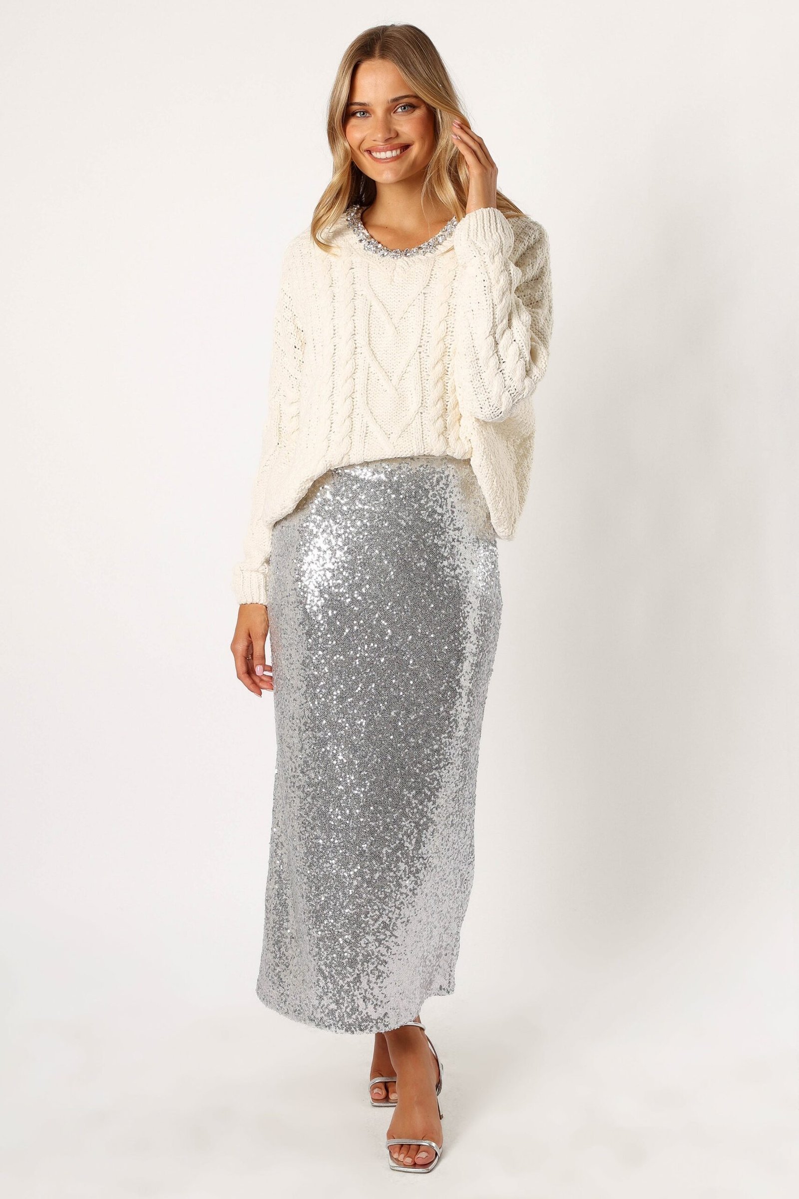 Jewel Embellished Crewneck Knit Sweater - Cream - Image 5